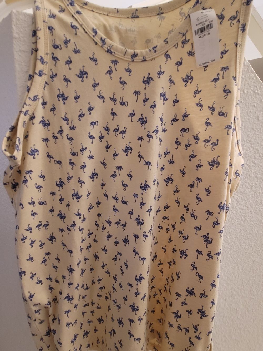 Old Navy Yellow Tank with Navy Flamingo Print